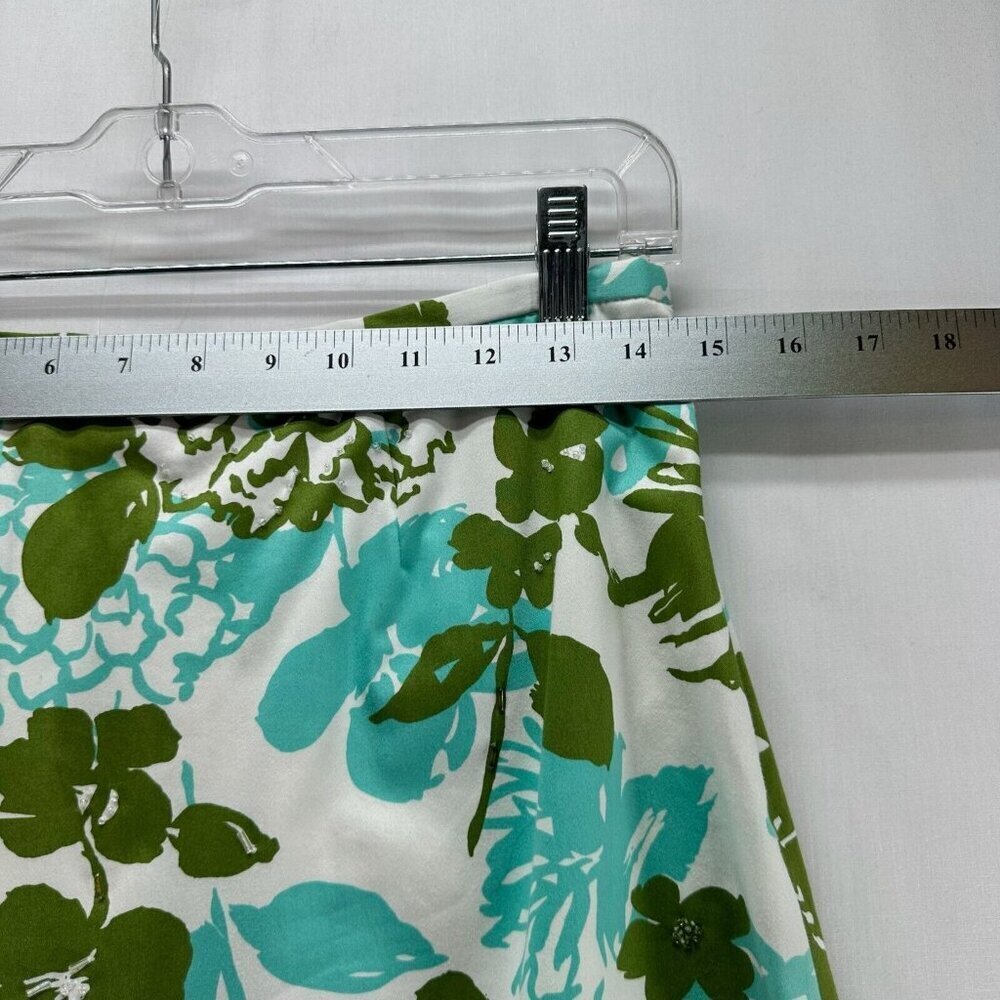 Valerie Stevens Skirt Sz 8P Petite Floral A-Line Knee Length Cotton Blend Green - Picture 10 of 11